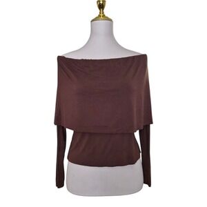 Naked Wardrobe Brown‎ Off Shoulder Long Sleeve Top Womens XL Super Soft NWOT